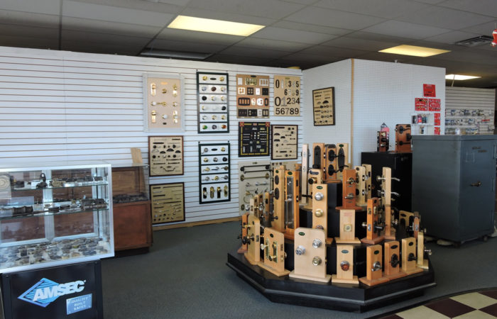 Photo of Showcase of Emtek Hardware located in the showroom of The Master Locksmith, Sequim, WA 